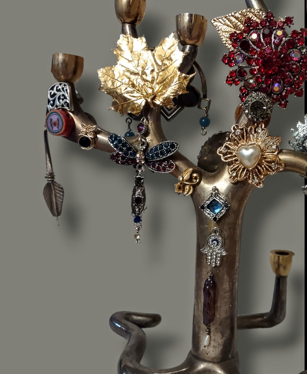 Jeweled Tree Menorah — vintage tree form covered in buttons and crystals | Judaica Square Lakewood (view 4)