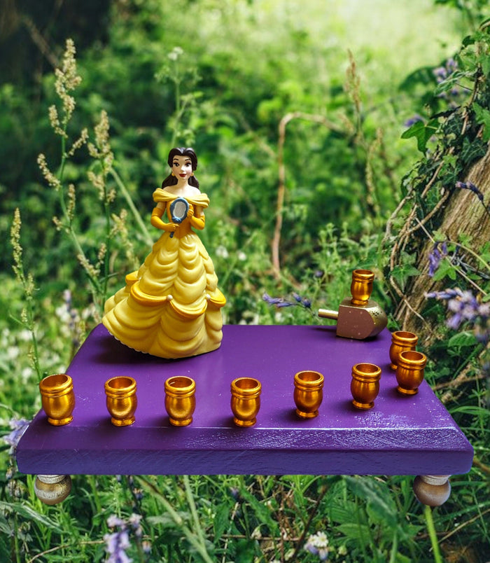 Belle menorah — Beauty and the Beast figure in gold gown with aluminum cups | Judaica Square Lakewood