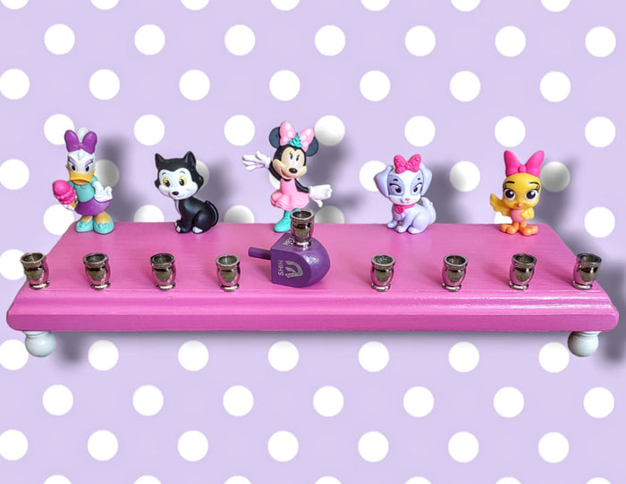Minnie Mouse and Daisy menorah — repurposed figures with aluminum candle cups | Judaica Square Lakewood
