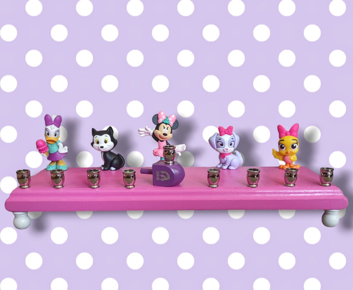 Minnie Mouse and Daisy menorah — repurposed figures with aluminum candle cups | Judaica Square Lakewood (view 2)