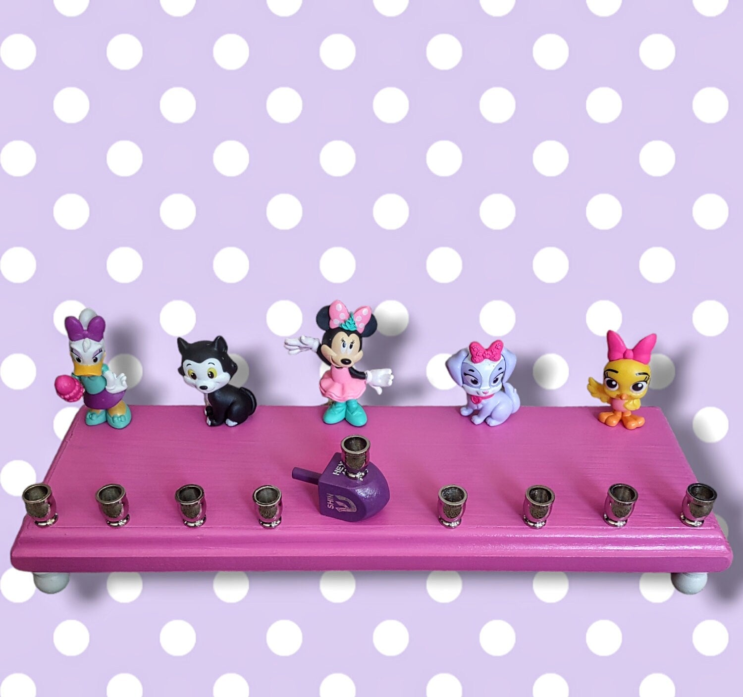 Minnie Mouse and Daisy menorah — repurposed figures with aluminum candle cups | Judaica Square Lakewood (view 5)