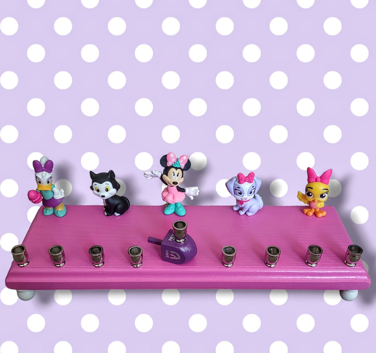 Minnie Mouse and Daisy menorah — repurposed figures with aluminum candle cups | Judaica Square Lakewood (view 5)