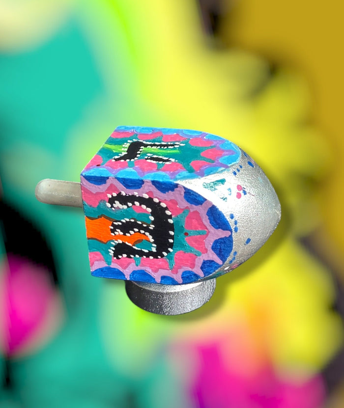 Neon Dreidel — bright neon hand-painted wooden dreidel on stand | Judaica Square Lakewood