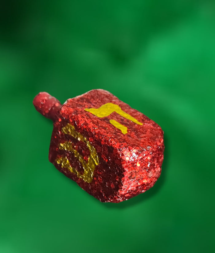 Ruby Glitter Dreidel — ruby red glittered wood dreidel with stand | Judaica Square Lakewood