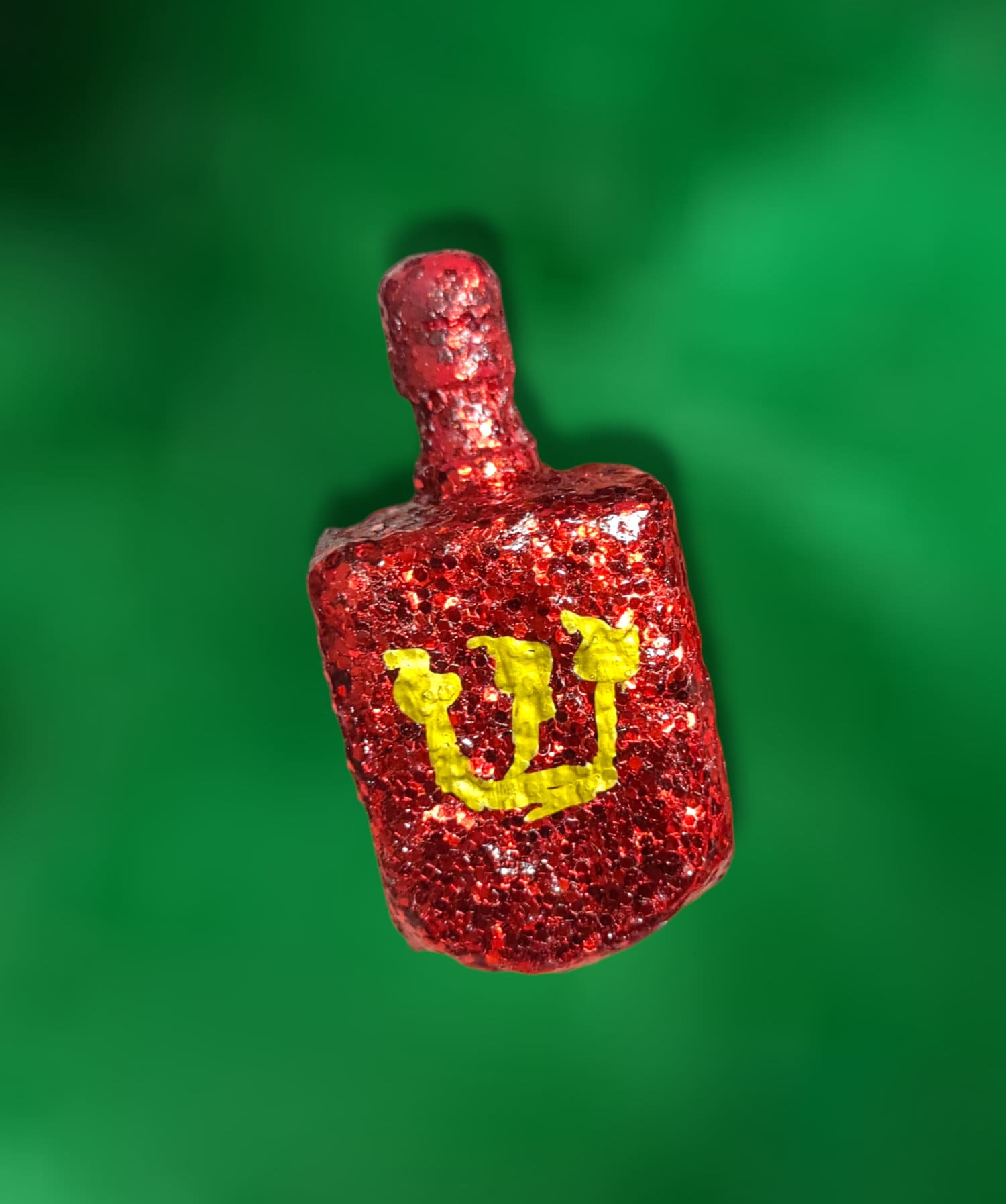Ruby Glitter Dreidel — ruby red glittered wood dreidel with stand | Judaica Square Lakewood (view 4)