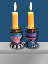 Mismatched Shabbat candlesticks — whimsical and psychedelic hand-painted wooden pairs | Judaica Square Lakewood