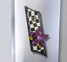 Purple floral funky checks mezuzah — checkered decoupage wood case | Judaica Square Lakewood
