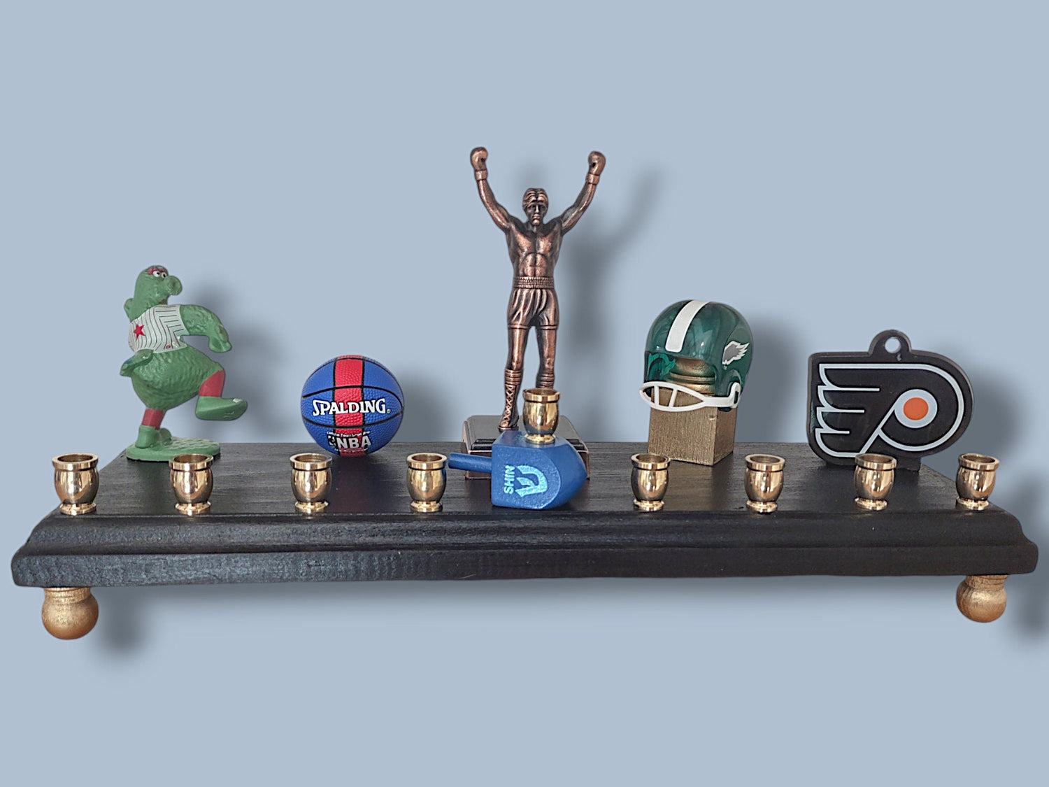 Eagles Collector Menorah — little people football figures with silver cups | Judaica Square Lakewood (view 3)