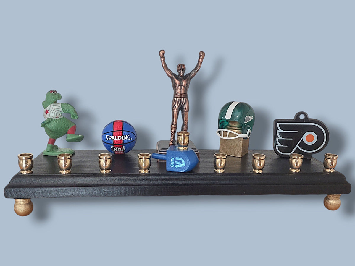 Eagles Collector Menorah — little people football figures with silver cups | Judaica Square Lakewood (view 3)