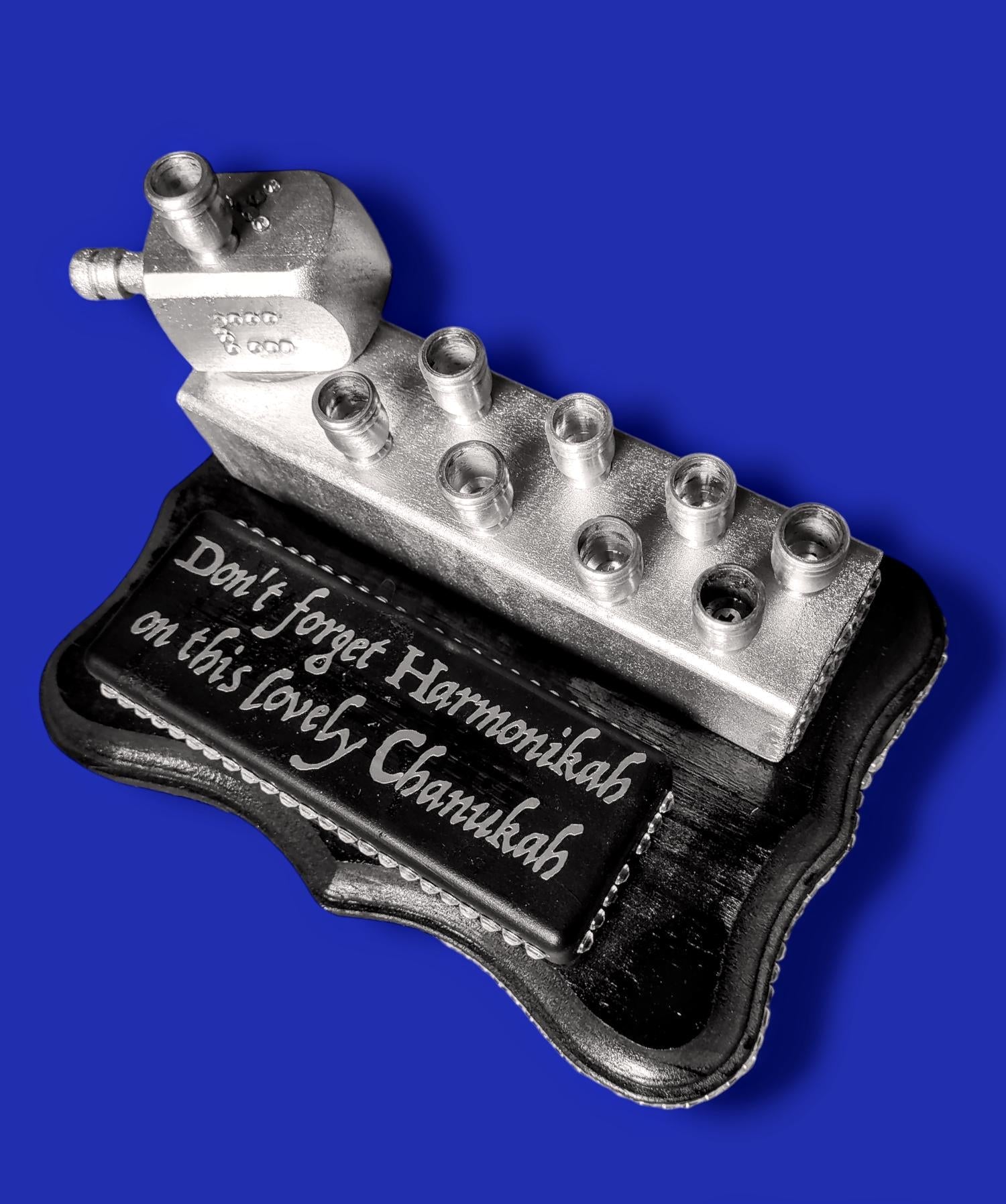 Harmonikkah Menorah — open harmonica box with rhinestones and candle cups | Judaica Square Lakewood (view 4)