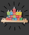BLM block menorah — wooden letter blocks lined with aluminum candle cups | Judaica Square Lakewood