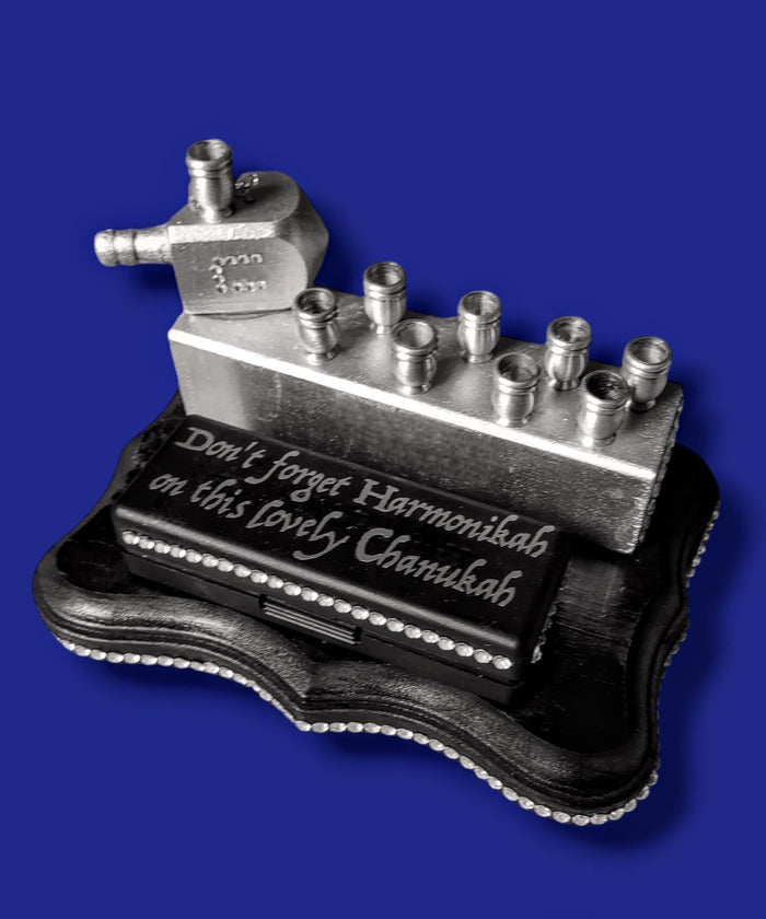 Harmonikkah Menorah — open harmonica box with rhinestones and candle cups | Judaica Square Lakewood