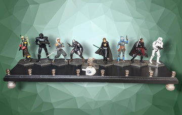 Star Wars Menorah — Mandalorian action figures with nickel cups on wood plaque | Judaica Square Lakewood