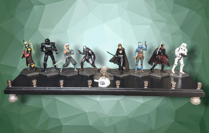 Star Wars Menorah — Mandalorian Figures on a Wood Plaque