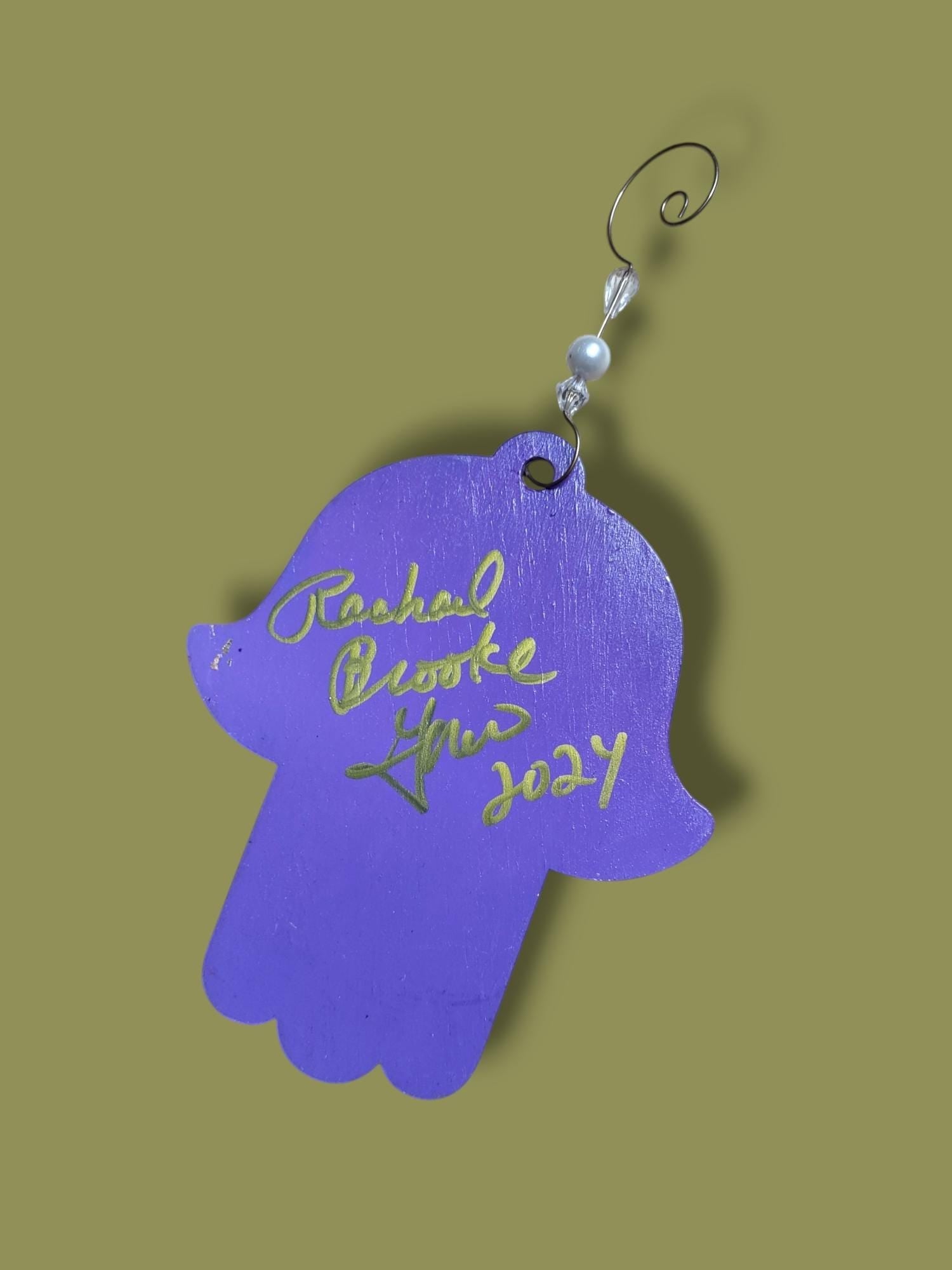 Hand-painted wooden hamsa — sealed Jewish wall decor with hook | Judaica Square Lakewood (view 3)