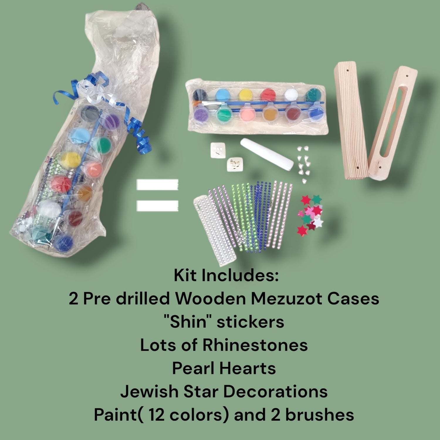 Hamsa and mezuzah craft kits — wooden hamsa hands, mezuzah cases, rhinestones and paint | Judaica Square Lakewood (view 3)