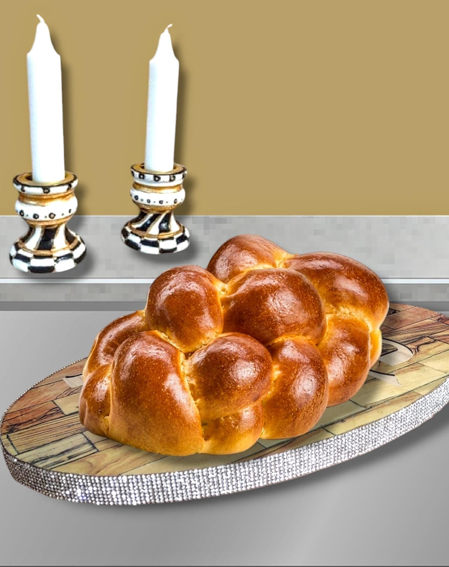 Bling challah board — sparkling tray with Shabbat Kodesh Hebrew lettering | Judaica Square Lakewood (view 3)