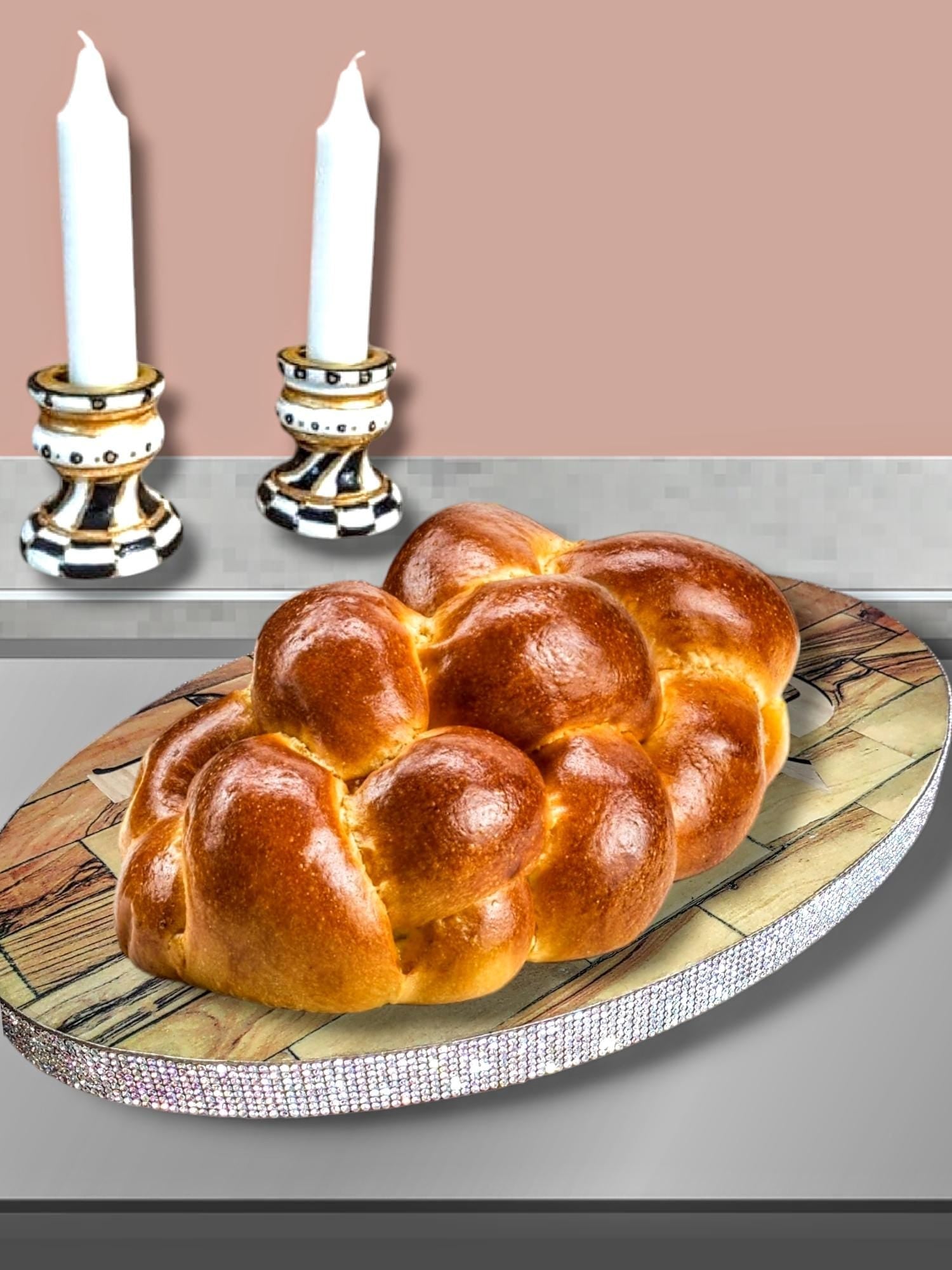 Bling challah board — sparkling tray with Shabbat Kodesh Hebrew lettering | Judaica Square Lakewood (view 4)