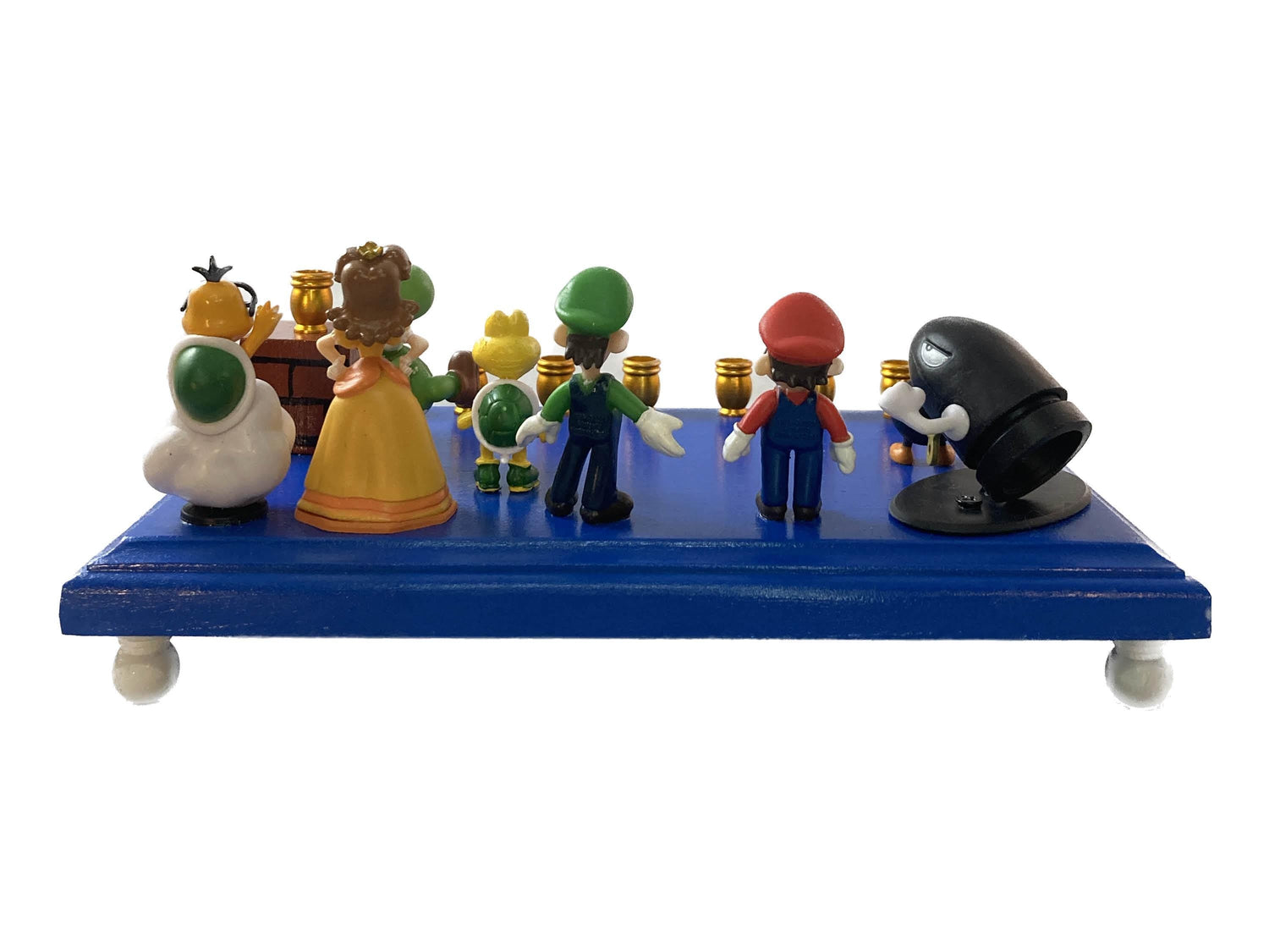 Super Mario Menorah — Mario and friends figures on painted wood base | Judaica Square Lakewood (view 5)