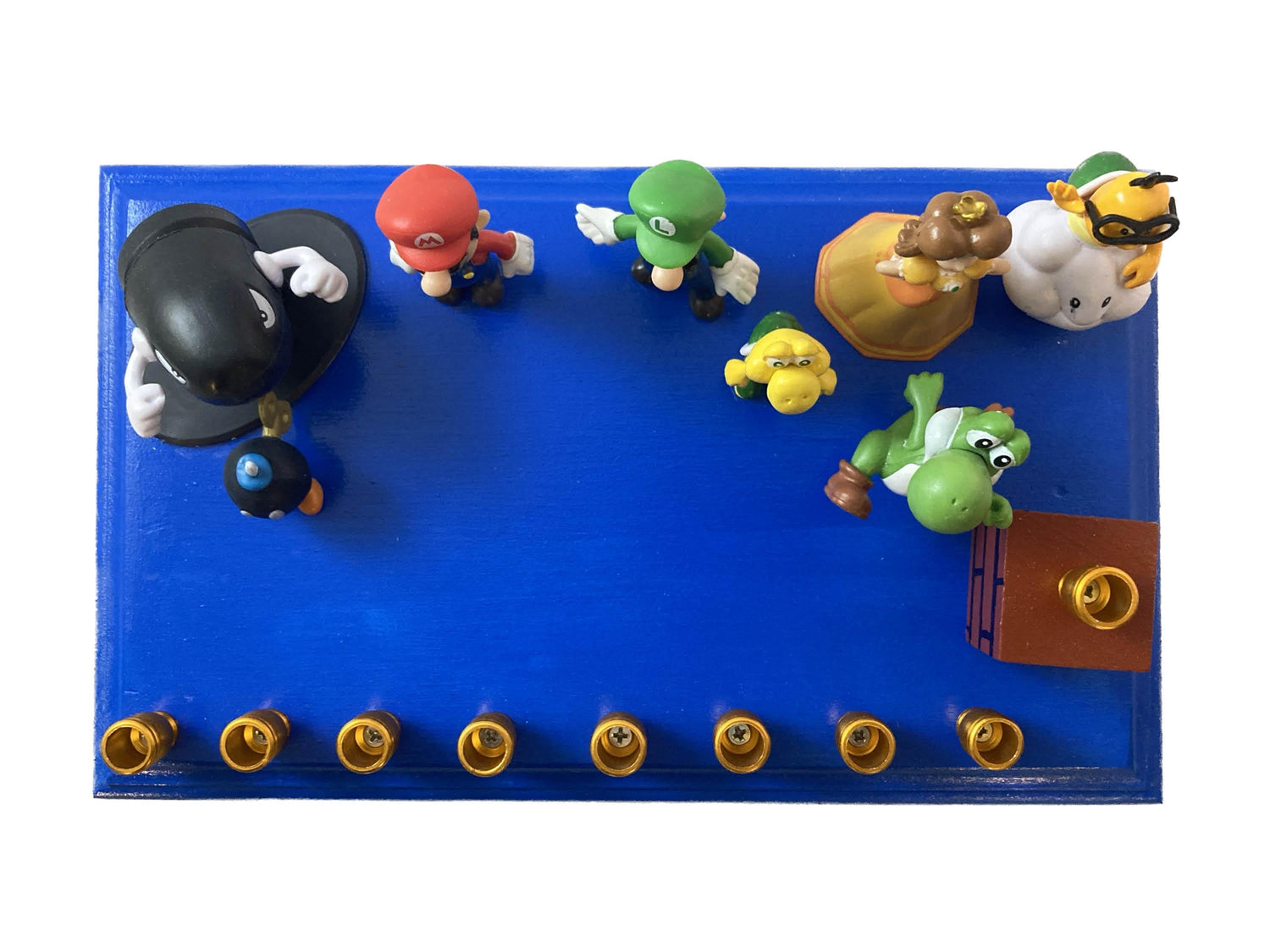 Super Mario Menorah — Mario and friends figures on painted wood base | Judaica Square Lakewood (view 4)