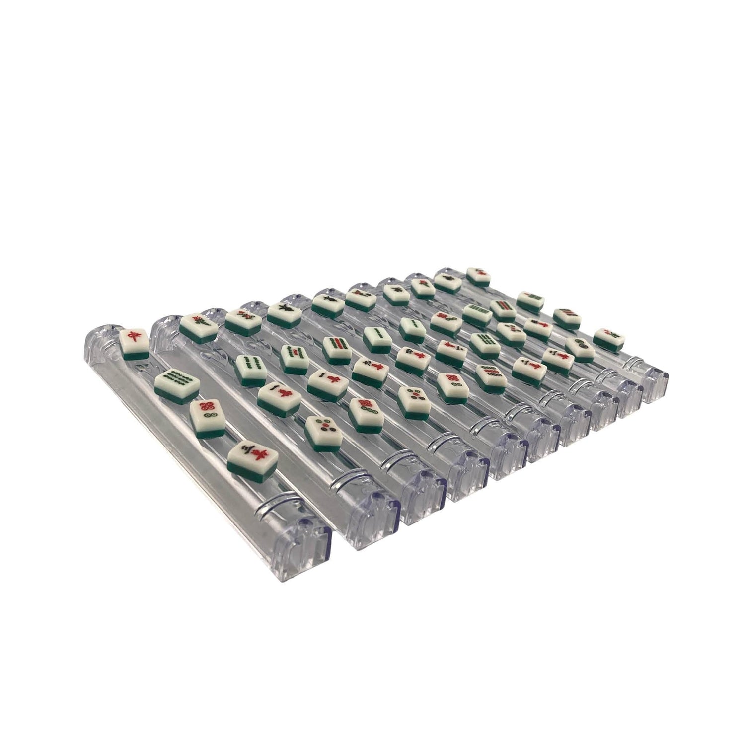 Mahjong mezuzah case — clear acrylic case lined with mini mahjong tiles | Judaica Square Lakewood (view 3)
