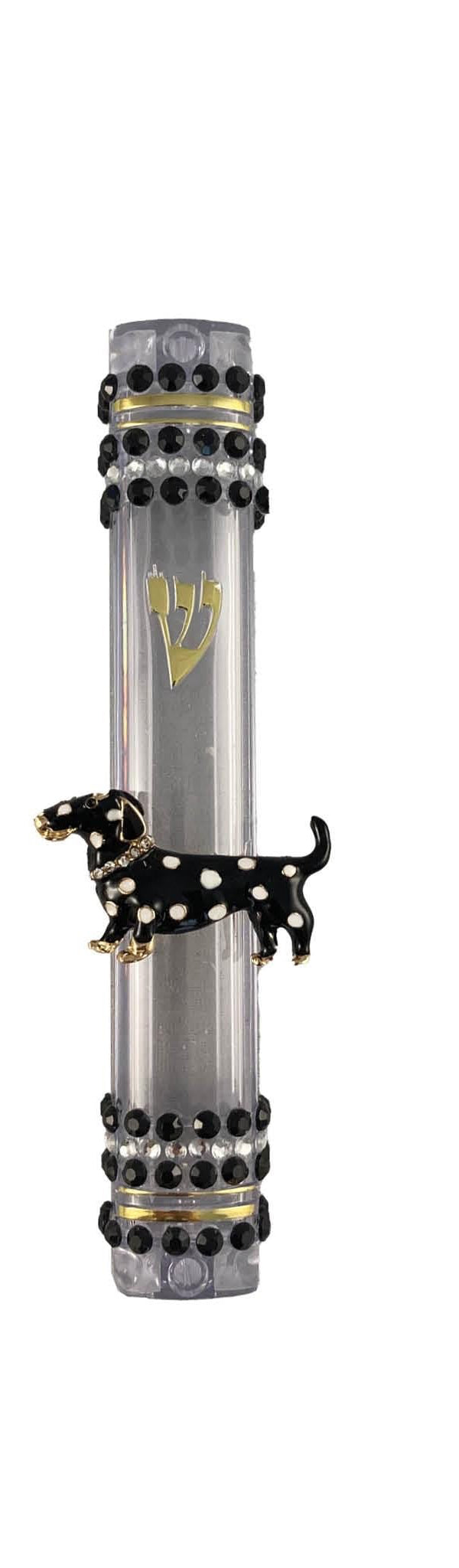 Animal bling mezuzah cases — dachshund, panda, cat and hedgehog jewelry on acrylic cases | Judaica Square Lakewood (view 5)