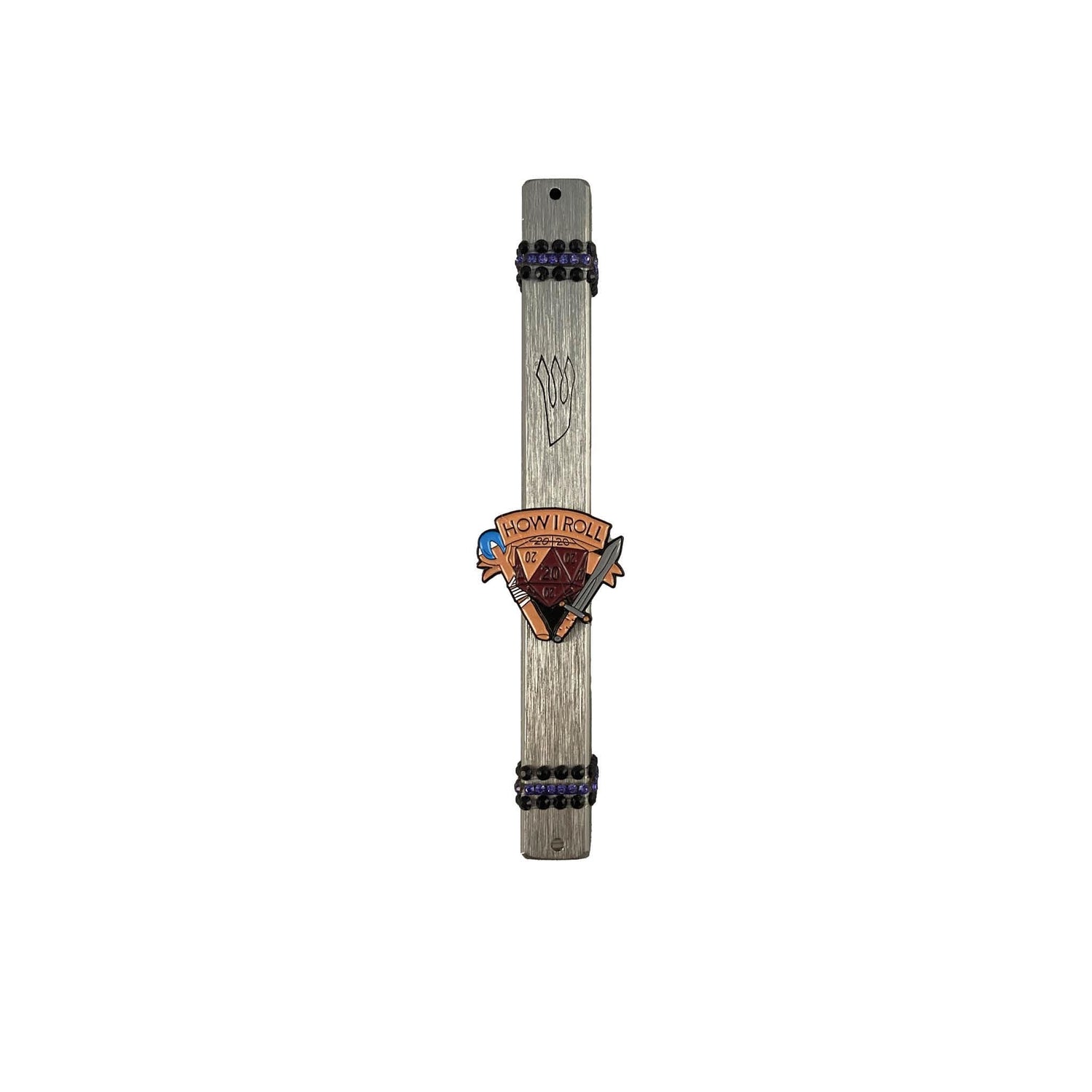 D20 dice mezuzah case — black wood case with Dungeons and Dragons die and rhinestones | Judaica Square Lakewood (view 4)