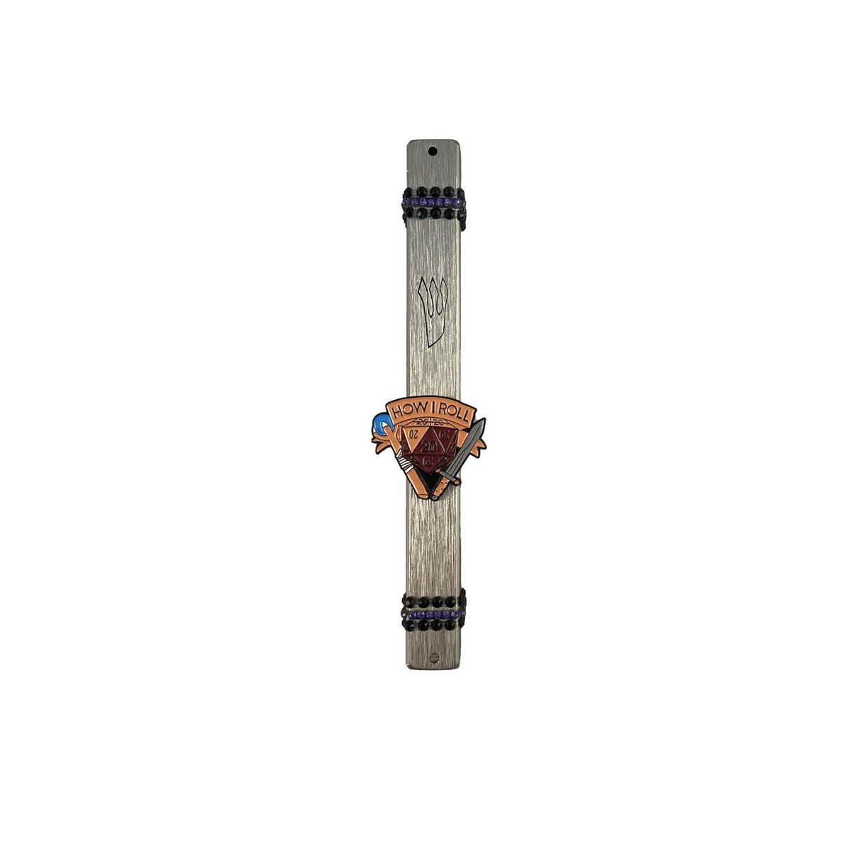 D20 dice mezuzah case — black wood case with Dungeons and Dragons die and rhinestones | Judaica Square Lakewood (view 4)