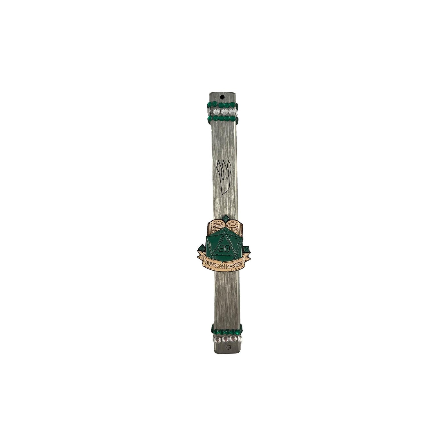 D20 dice mezuzah case — black wood case with Dungeons and Dragons die and rhinestones | Judaica Square Lakewood (view 5)