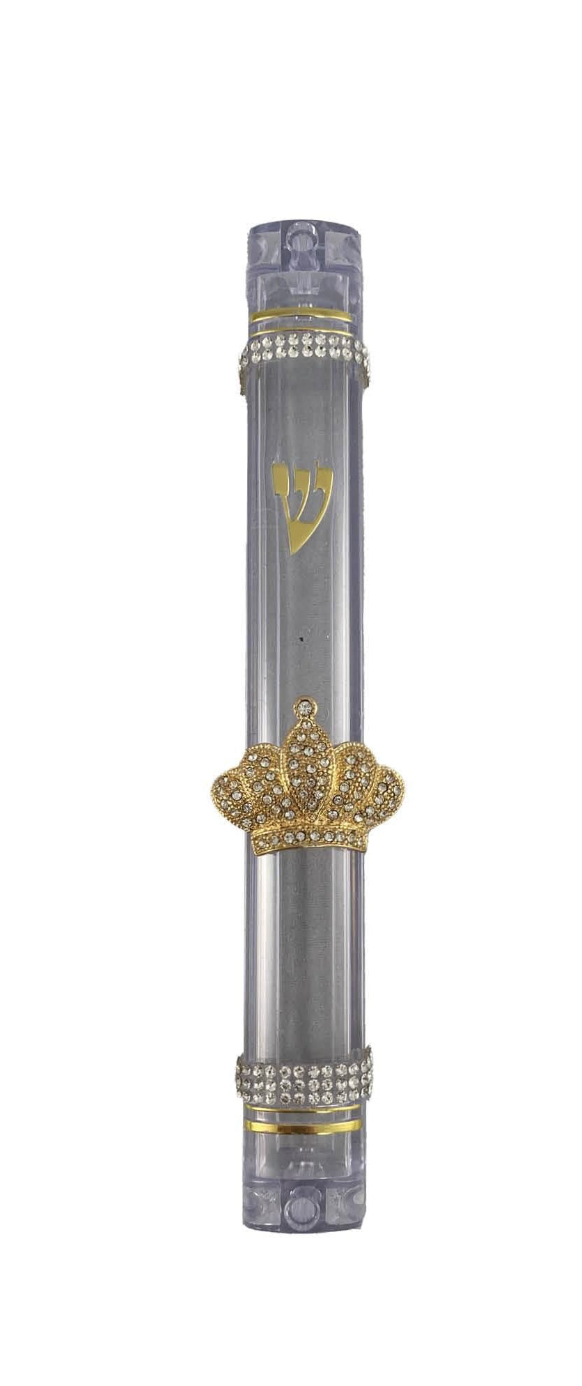 Sparkly dancers and fairies mezuzah case — acrylic case with rhinestone jewelry figures | Judaica Square Lakewood (view 2)