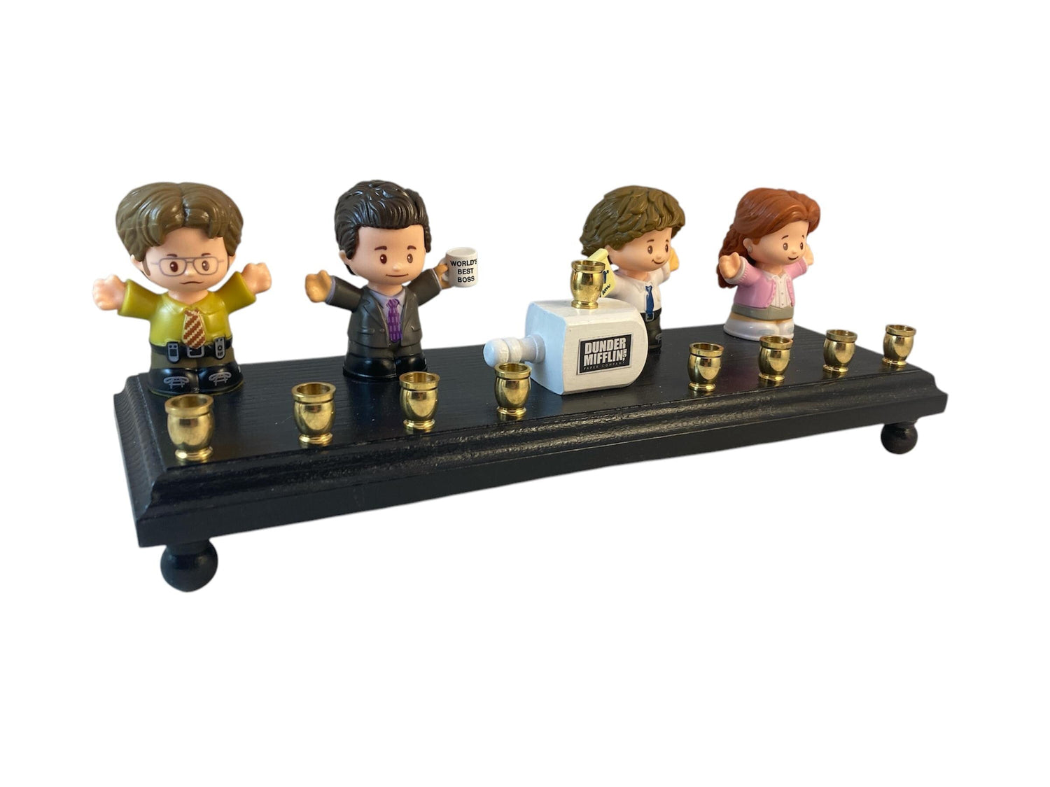 The Office Menorah — Dunder Mifflin collector figures along a painted plaque | Judaica Square Lakewood (view 3)