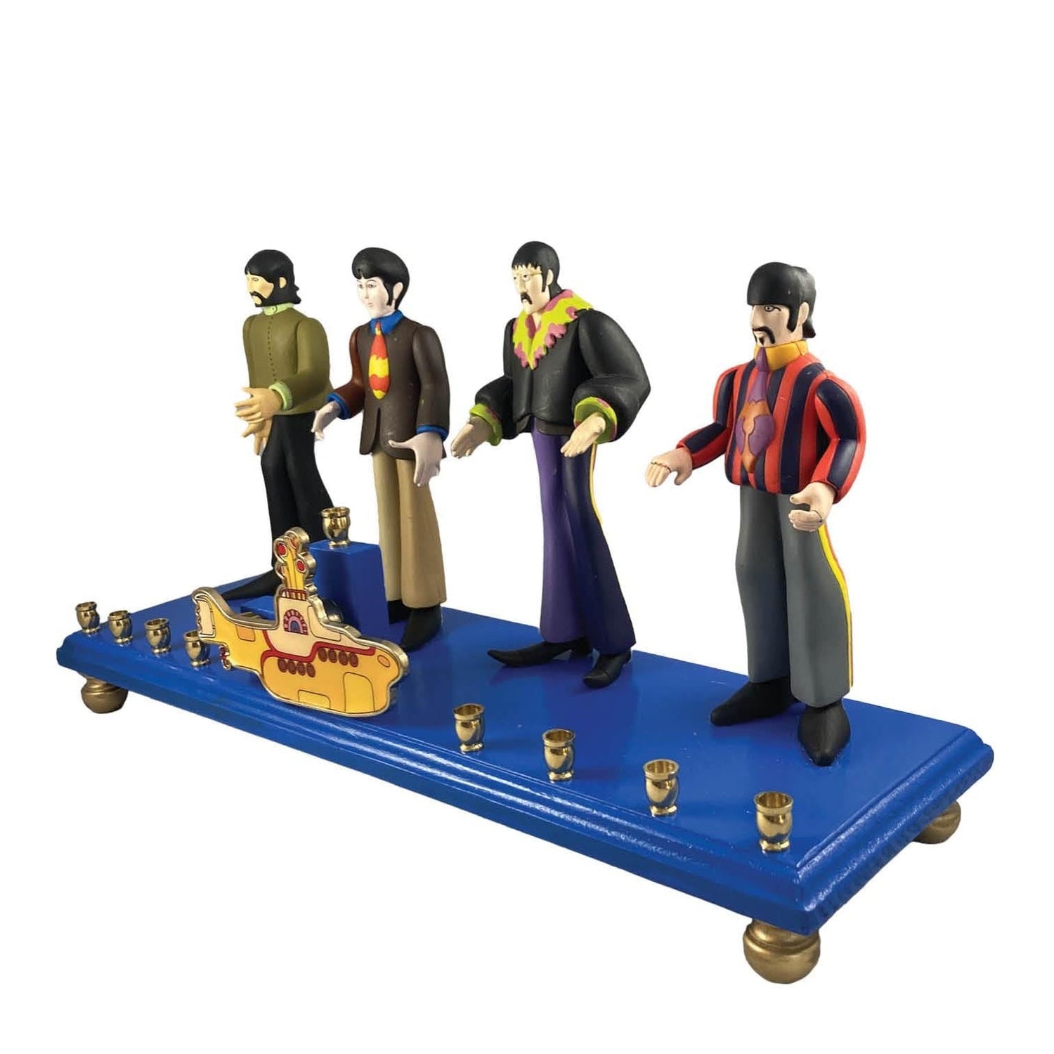 Collector Beatles menorah — four vintage band figures with enamel yellow submarine | Judaica Square Lakewood (view 3)