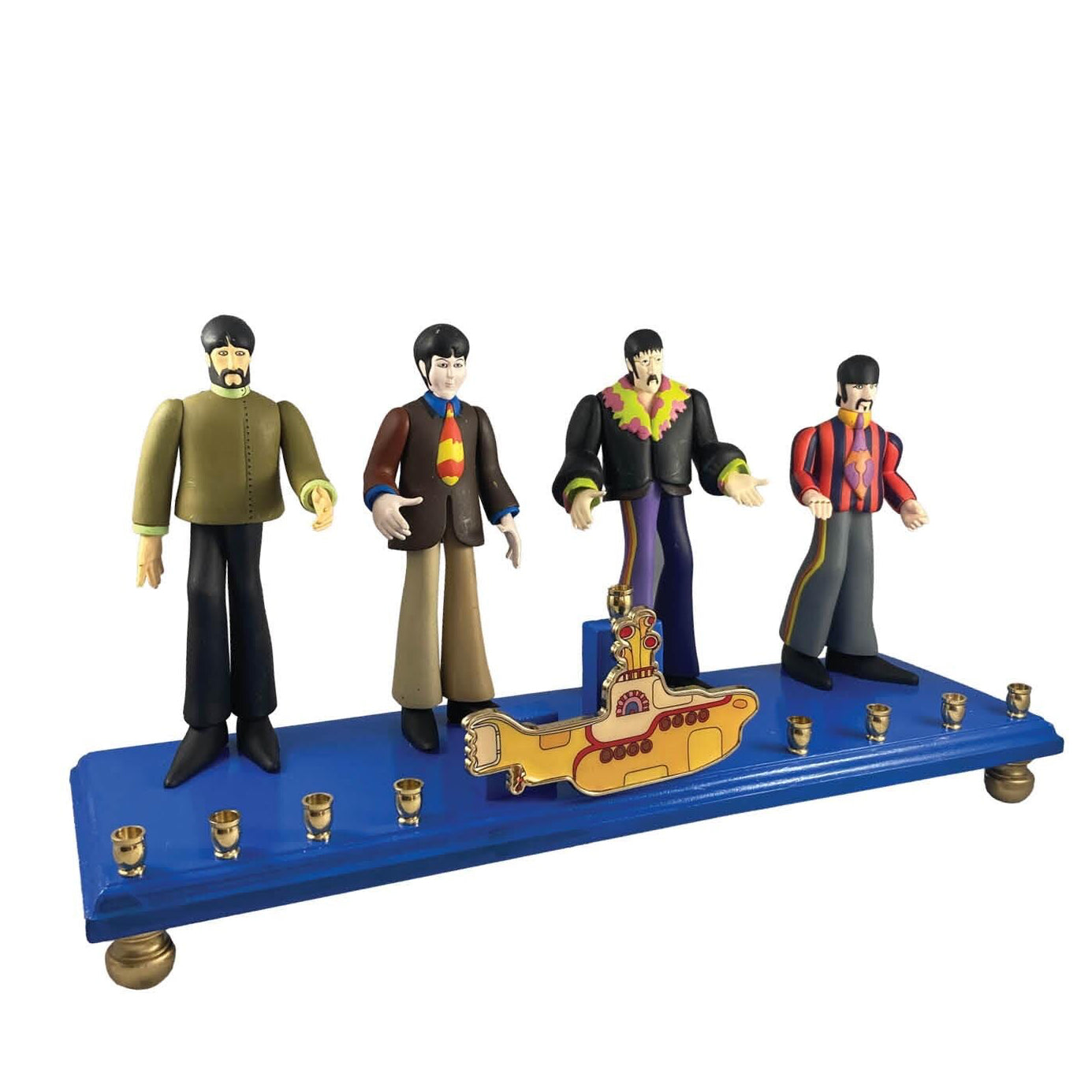 Collector Beatles menorah — four vintage band figures with enamel yellow submarine | Judaica Square Lakewood (view 5)