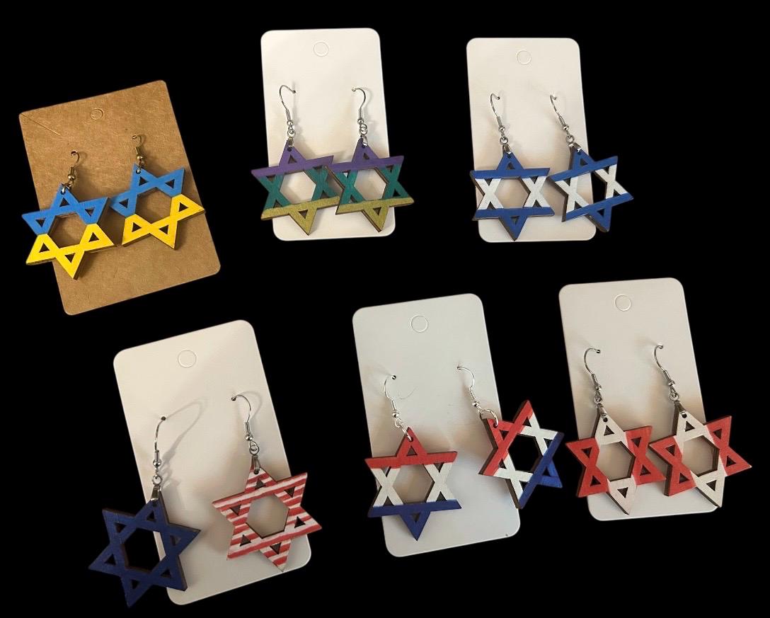 Solidarity Flag Earrings — hand-painted flag color Jewish stars | Judaica Square Lakewood (view 2)