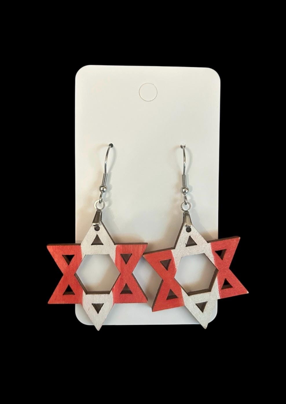Solidarity Flag Earrings — hand-painted flag color Jewish stars | Judaica Square Lakewood (view 5)