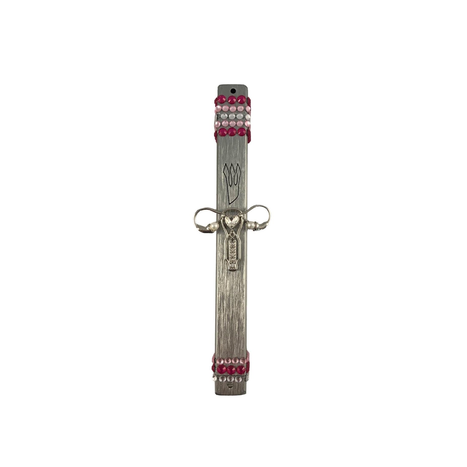 Women's rights mezuzah — pink rhinestones and gold uterus pin | Judaica Square Lakewood (view 3)