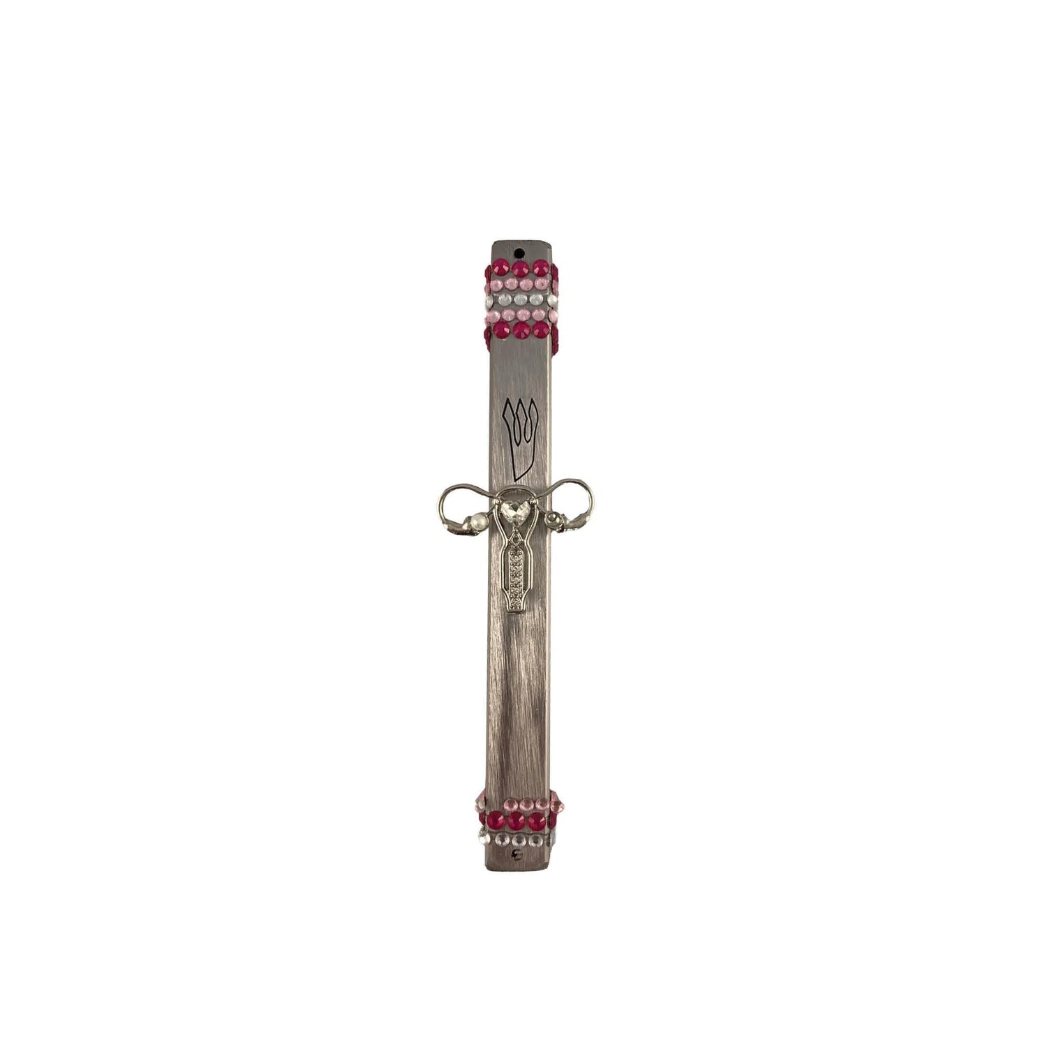 Women's rights mezuzah — pink rhinestones and gold uterus pin | Judaica Square Lakewood (view 4)