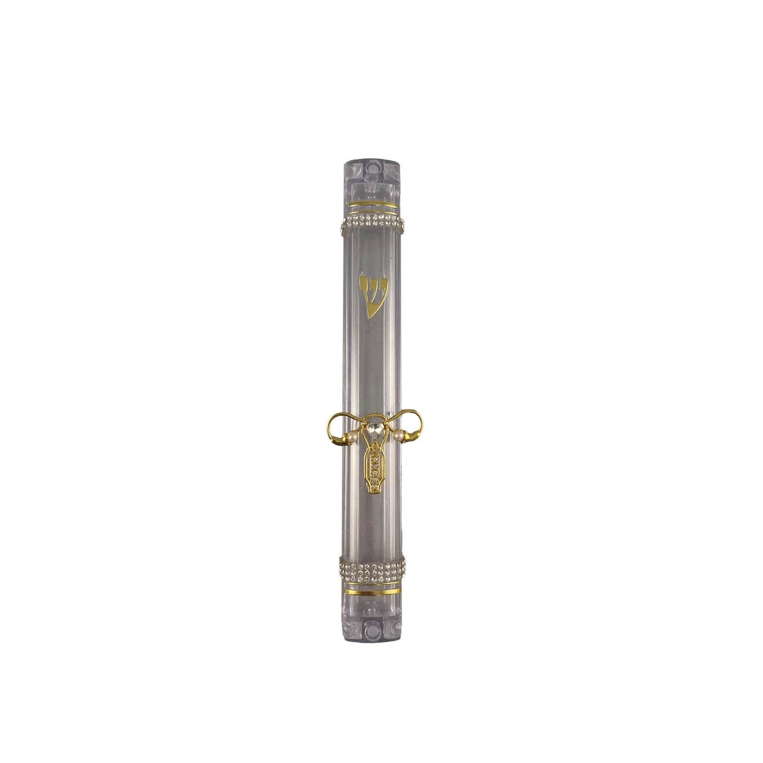 Women's rights mezuzah — pink rhinestones and gold uterus pin | Judaica Square Lakewood (view 5)