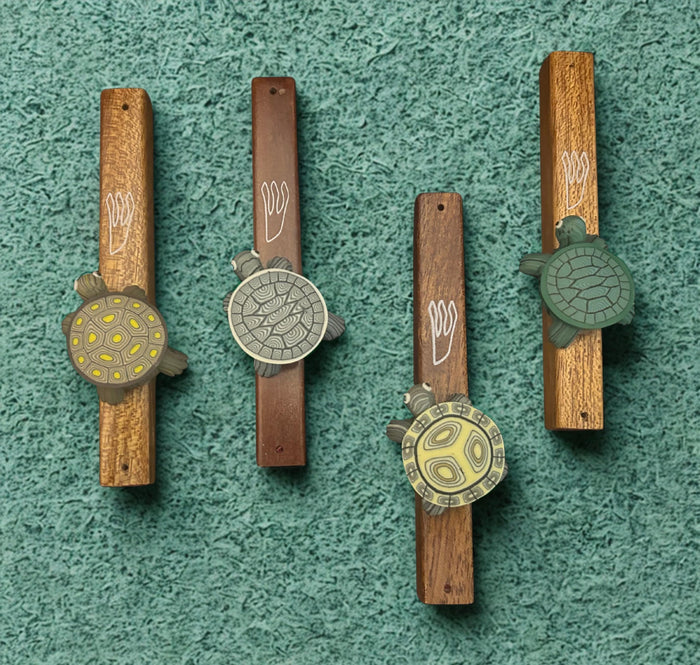 Turtle mezuzah case — wood case with polymer clay turtle | Judaica Square Lakewood