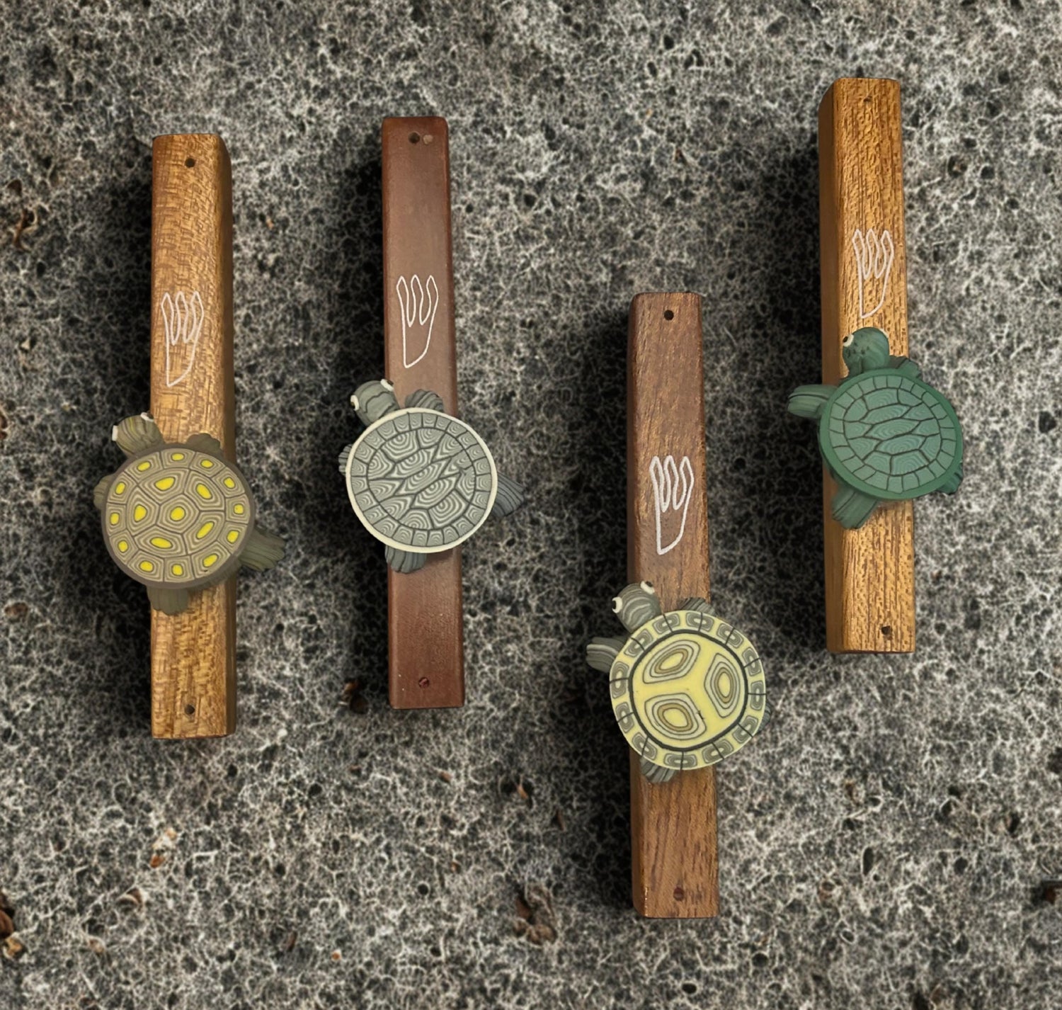 Turtle mezuzah case — wood case with polymer clay turtle | Judaica Square Lakewood (view 2)