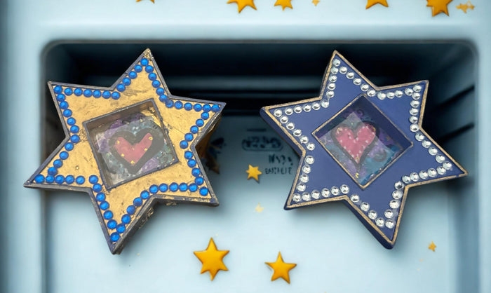 Star of David magnets — pair of painted hearts with rhinestones | Judaica Square Lakewood