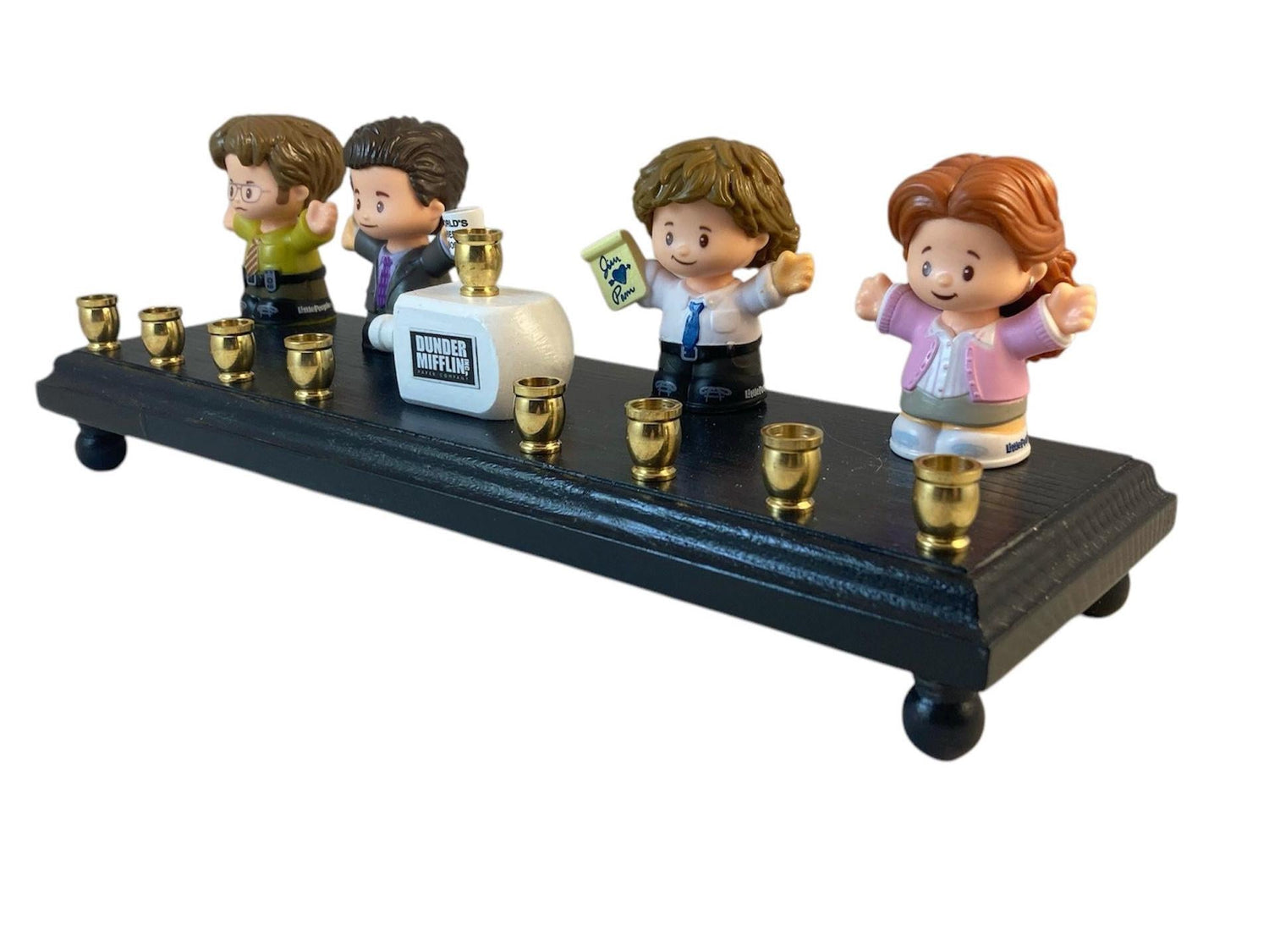 The Office Menorah — Dunder Mifflin collector figures along a painted plaque | Judaica Square Lakewood (view 2)