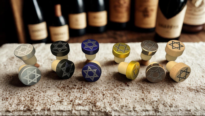 Star of David wine stopper — metallic wooden cork bottle top with vinyl star | Judaica Square Lakewood