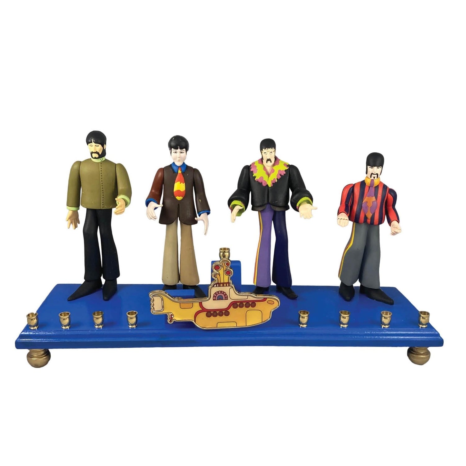 Collector Beatles menorah — four vintage band figures with enamel yellow submarine | Judaica Square Lakewood (view 2)