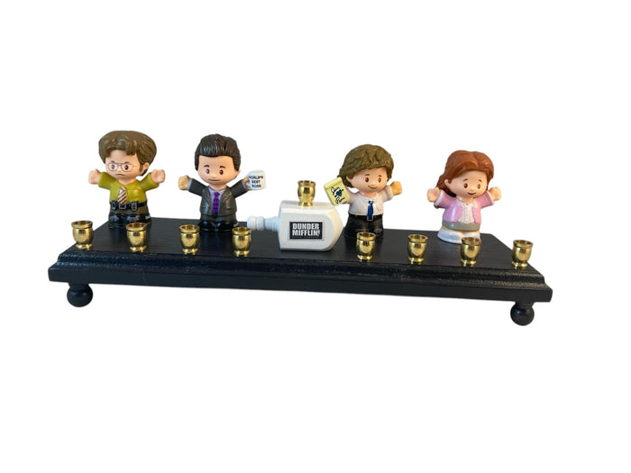 The Office Menorah — Dunder Mifflin collector figures along a painted plaque | Judaica Square Lakewood
