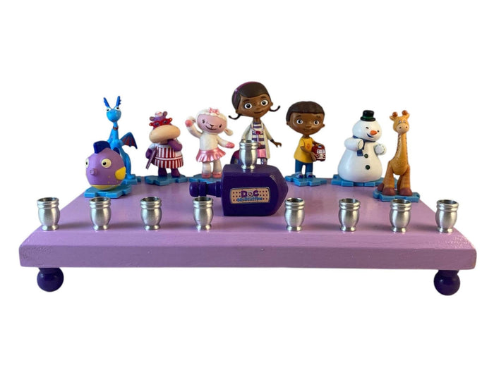 Doc McStuffins menorah — Disney toy doctor figures on a 10-inch painted plaque | Judaica Square Lakewood