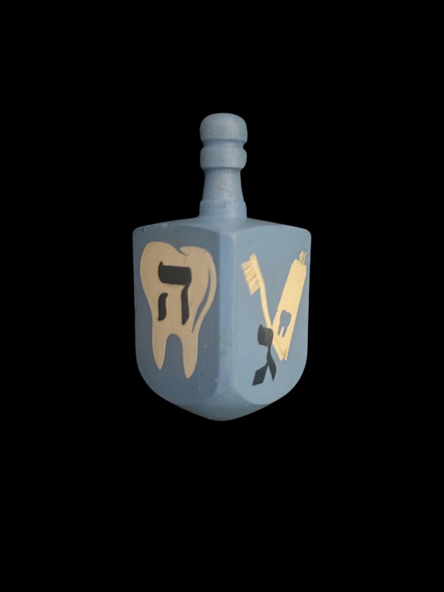 Dentist Dreidel — tooth-motif hand-painted wooden spinning top | Judaica Square Lakewood (view 2)