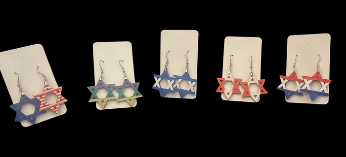 Solidarity Flag Earrings — hand-painted flag color Jewish stars | Judaica Square Lakewood
