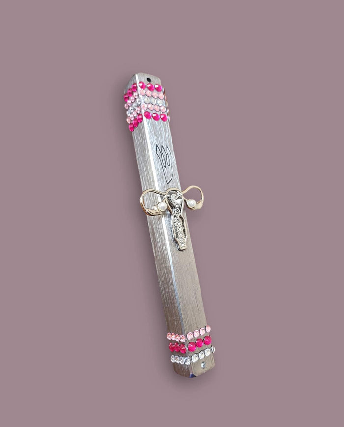 Women's rights mezuzah — pink rhinestones and gold uterus pin | Judaica Square Lakewood
