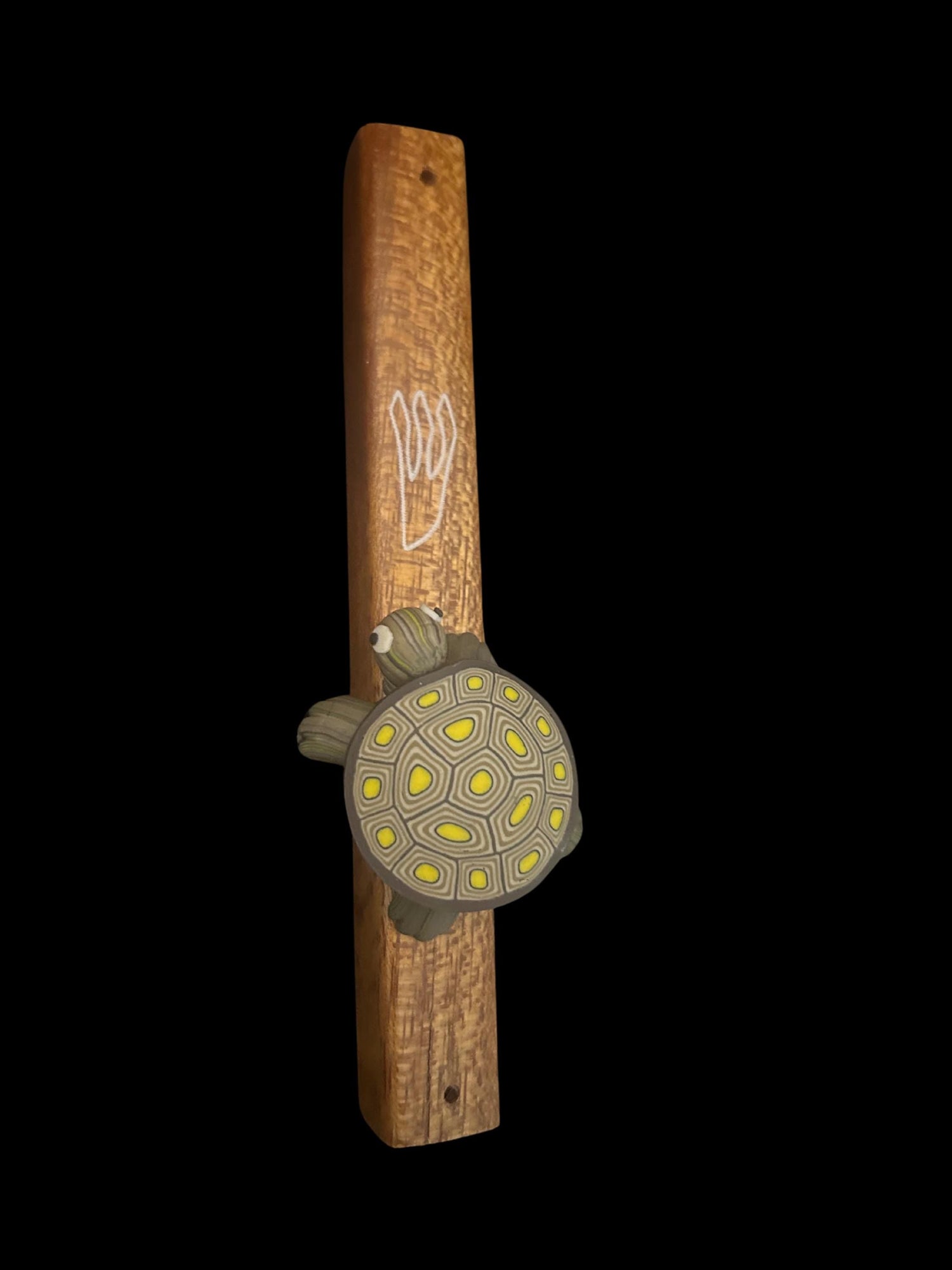 Turtle mezuzah case — wood case with polymer clay turtle | Judaica Square Lakewood (view 5)